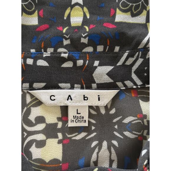Cabi Women's Large Semi Sheer Festival Geometric Abstract Colorful Casual Blouse - Picture 3 of 11